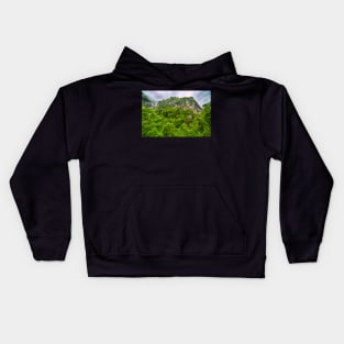 Mountain landscape in a rainy day Kids Hoodie